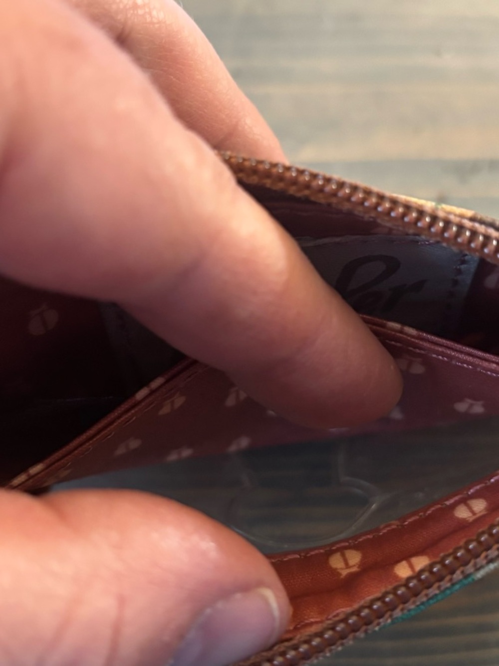 Fossil Floral Canvas Coin Pouch in Brown, Green & Peach - Picture 5 of 10